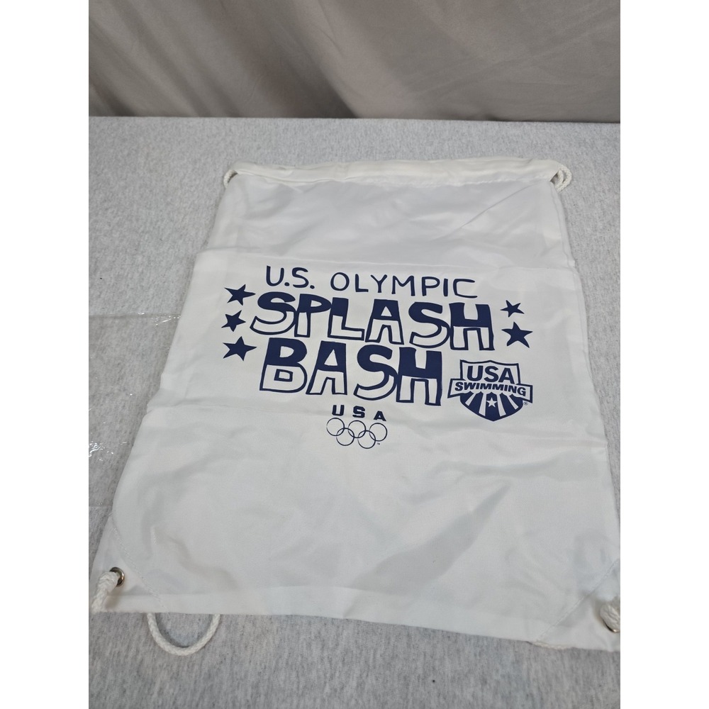 drawstring gym sack featuring "U.S. OLYMPIC SPLASH BASH" branding in blue...